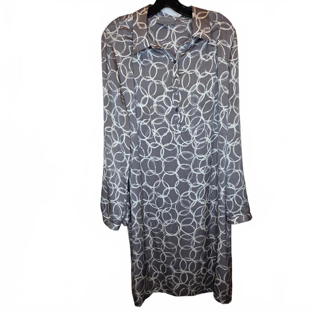 Classiques Entier Silk grey cream circle dress long sleeve pockets size 14